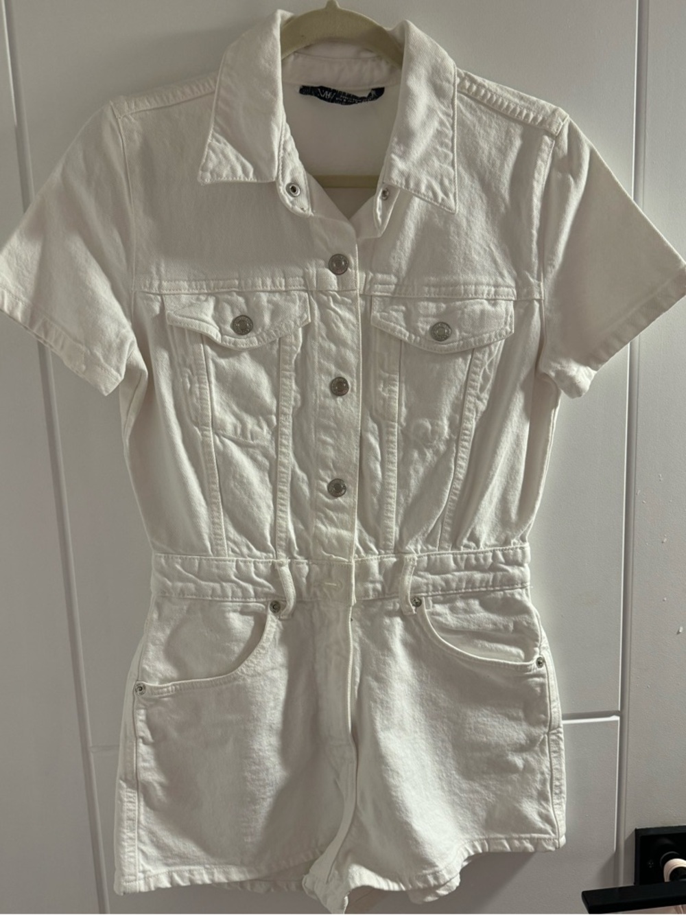 Zara White Jean Short Jumpsuit